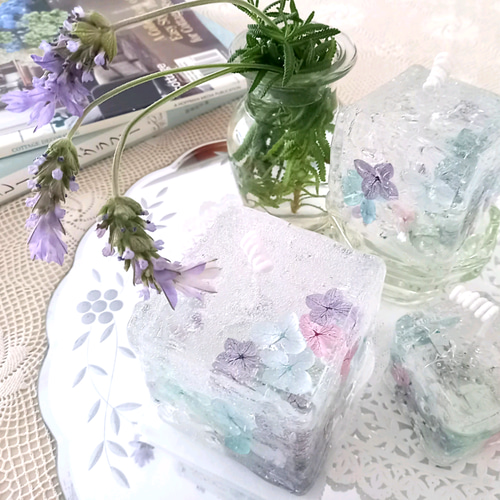 ㉕紫陽花のボタニカルキャンドルホルダーset
