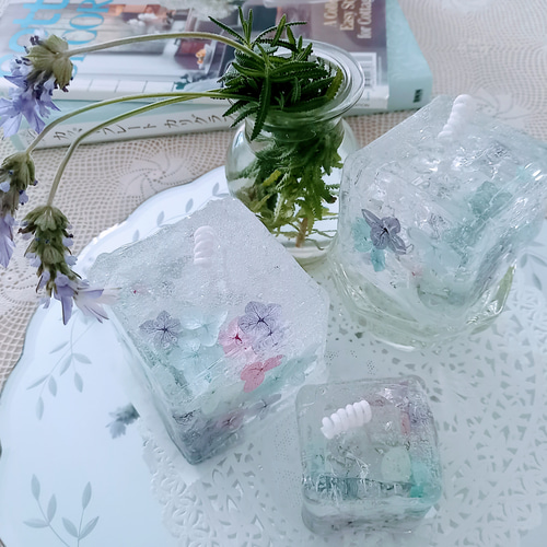 夢いろ紫陽花ぷるぷるボタニカルジェルキャンドル3個セット(自立型 