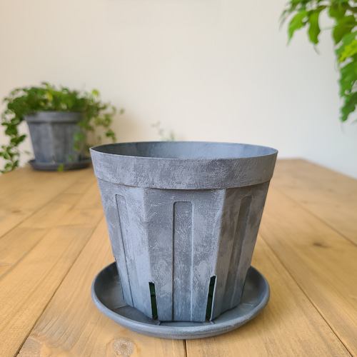 リメイク鉢】スリット鉢4号 モルタル風リメイク ハード塗装 植木鉢