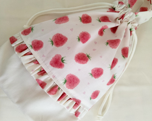 maa様　確認用　いちご　白　チェリーピンク　フリル　裏地　巾着袋　上履き入れ 入園入学グッズ 幼稚園 保育園 |フリル シューズバッグ 上履き