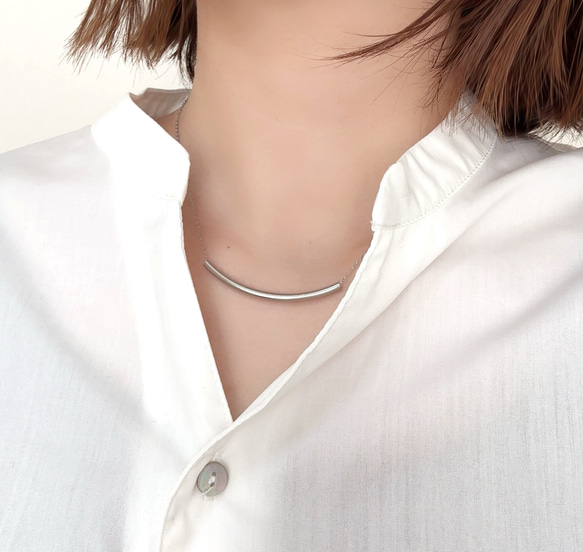 チューブネックレス（ゴールド）/春　シンプル　重ね付け　サージカルステンレス 金属アレルギー パイプ 3枚目の画像