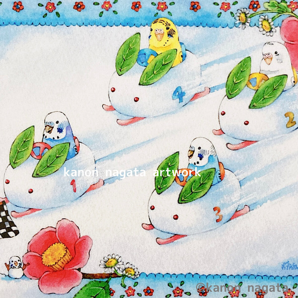 インコのポストカード1枚/雪うさぎ号びゅーん 2枚目の画像