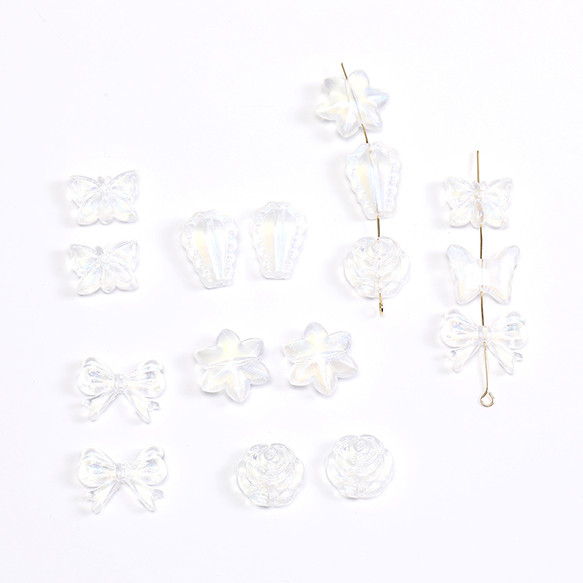 A4076-A  45個  アクリルビーズ オーロラビーズ リボン 蝶 雪の結晶 しずく型 ローズ  3X（15ヶ） 3枚目の画像