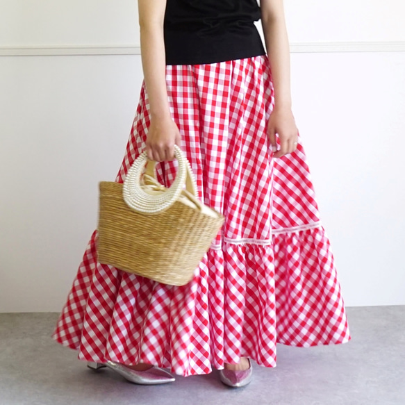 【新作】TORNADE Skirt トルネードスカート（ギンガムチェックレッド）FREE 1枚目の画像