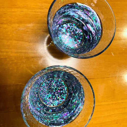 螺鈿グラス【金杯（万華鏡）】ペア 石垣（貝入）黒・朱 高岡漆器 螺鈿