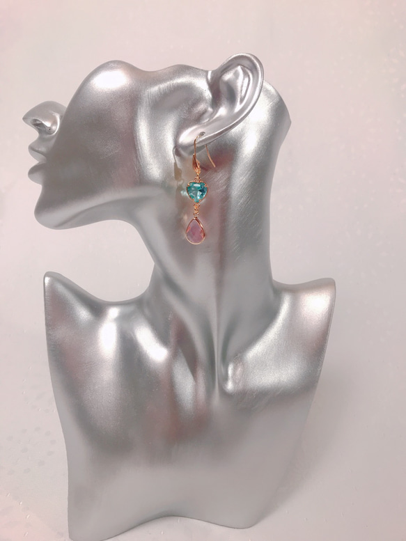 blue＆pink heart drop pierce(K18GF) 4枚目の画像