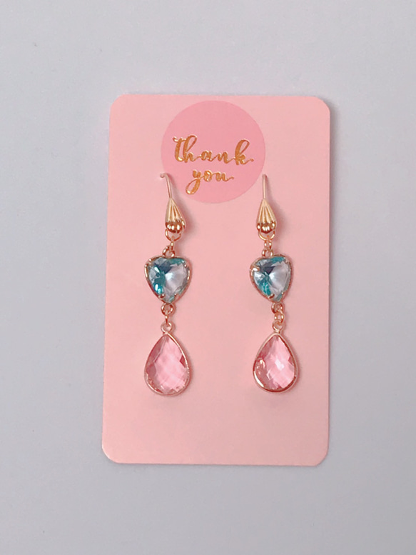 blue＆pink heart drop pierce(K18GF) 14枚目の画像