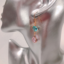 blue＆pink heart drop pierce(K18GF) 7枚目の画像