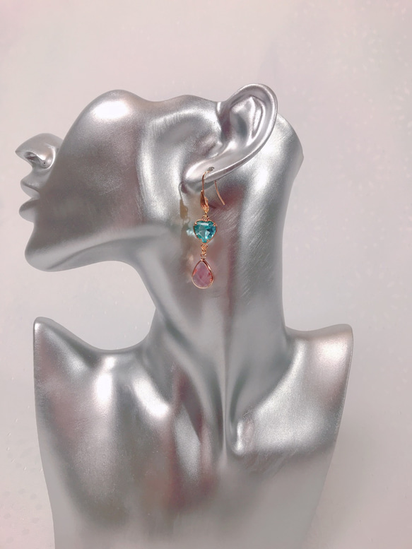 blue＆pink heart drop pierce(K18GF) 9枚目の画像