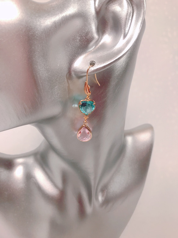 blue＆pink heart drop pierce(K18GF) 6枚目の画像
