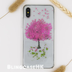 送料無料 桜 押し花ドライフラワー 本物の花 樹脂 iPhone 14 15 全機種対応 ケース クリア スマホケース 3枚目の画像