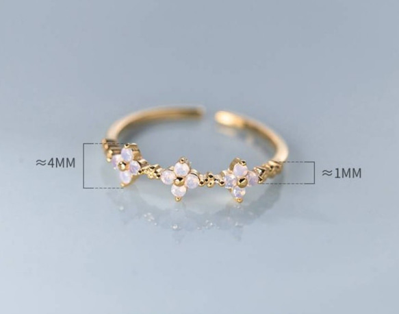 Glitter small flower free size ring SV925 ~  桜色 ピンクゴールド 4枚目の画像