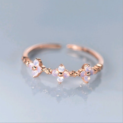 Glitter small flower free size ring SV925 ~  桜色 ピンクゴールド 1枚目の画像