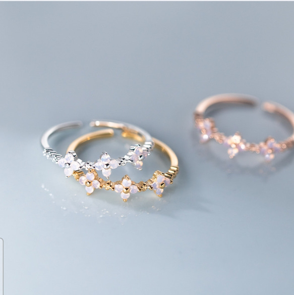 Glitter small flower free size ring SV925 ~  桜色 ピンクゴールド 3枚目の画像