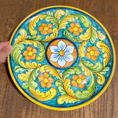 絵皿 飾り皿 26cm GEO029 マヨリカ焼き イタリア陶器 シチリア 大皿