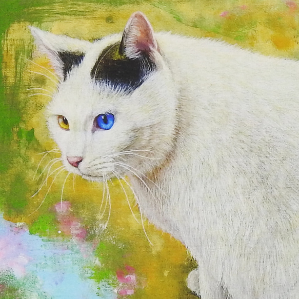 絵画パネル 「オッドアイ(猫)」 A5サイズ /和紙 4枚目の画像