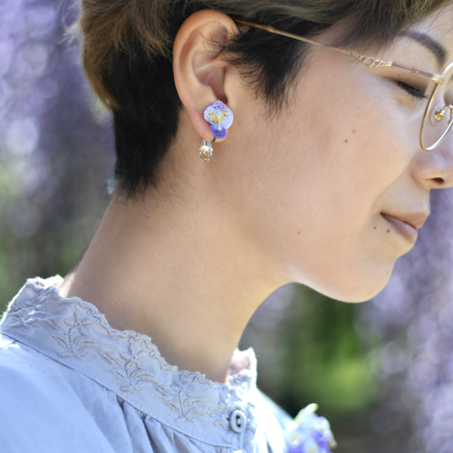 受注制作15日】ピアス/イヤリング あの日の笑み、藤の花 手編み レース