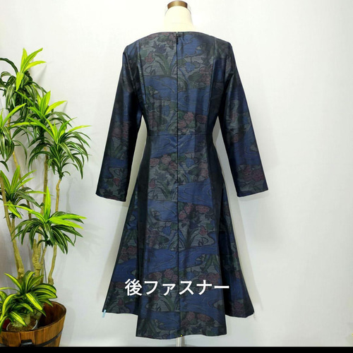 アンティーク大島紬 着物リメイク ワンピース 2WAY 花柄 Aライン