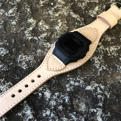 G-SHOCK専用レザーベルト イタリアンレザー 生成り ヌメ革/腕時計用レザーベルト 日本製 ハンドメイド 10枚目の画像