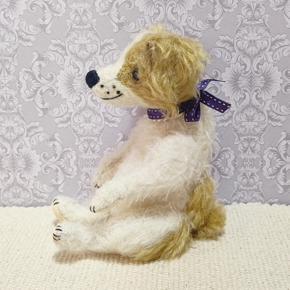 ぶちのわんこ　白×黄土色／テディベアタイプの犬のぬいぐるみ　約24cm 4枚目の画像