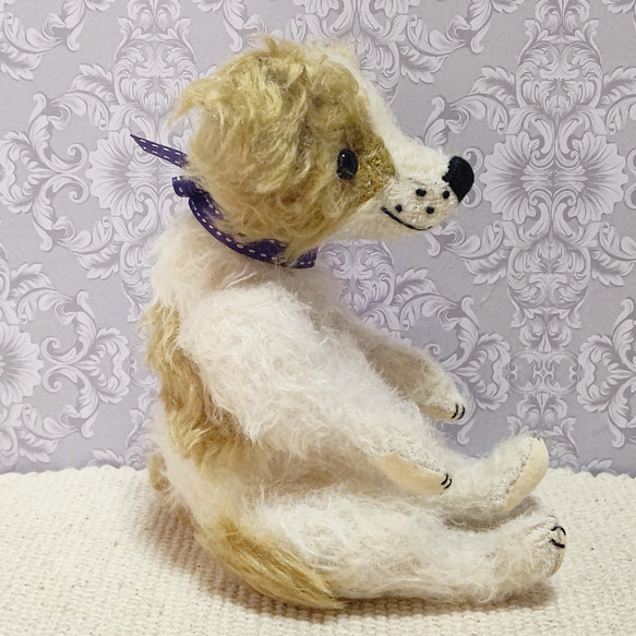 ぶちのわんこ　白×黄土色／テディベアタイプの犬のぬいぐるみ　約24cm 3枚目の画像
