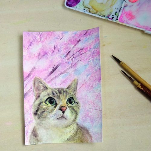【原画】「ギフト」 額付き ペン 水彩画 原画】「ギフト」 額付き ペン 水彩画（原画「うちで待ってる