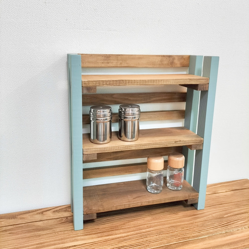 送料込み】無垢材でつくる 3段スパイスラック ― ピスタチオグリーン