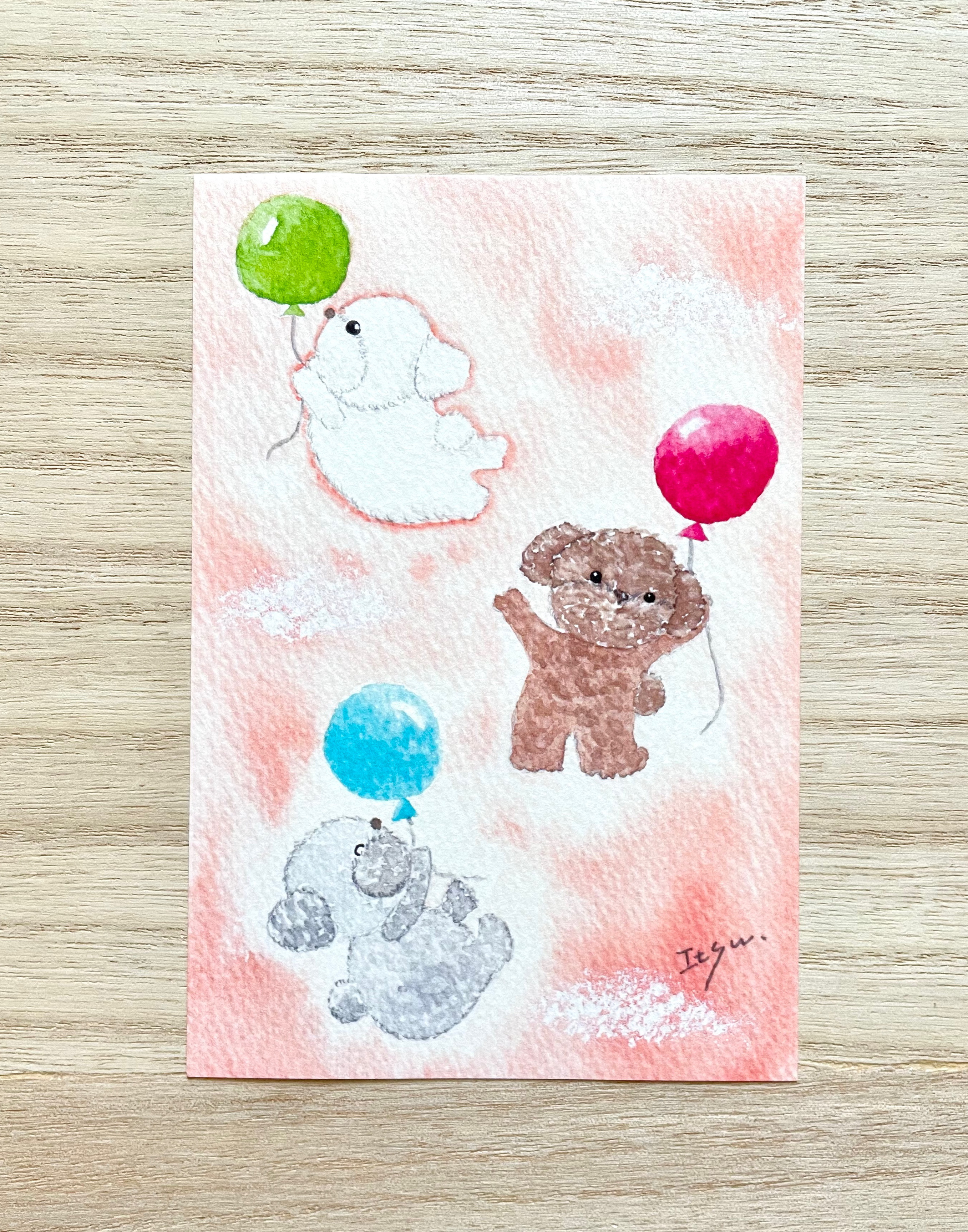 小さな絵画✨トイ•プードルを抱いてる少女