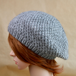 かのこ編みのふんわりベレー帽　アルパカ・メリノ　グレー 1枚目の画像