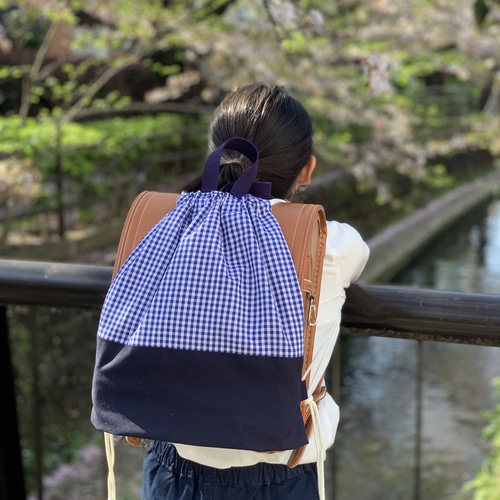 ギンガムチェック 大きめナップサック 名入れも 体操服袋・お