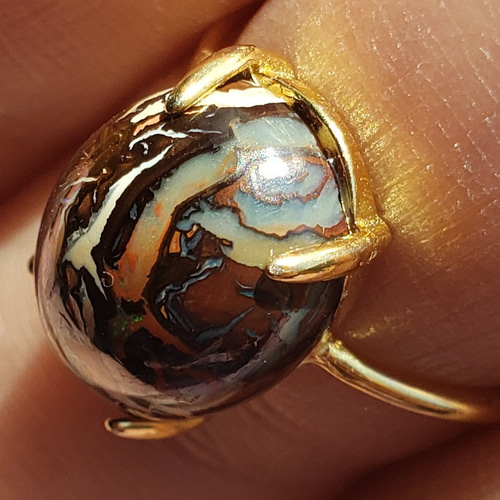 ボルダーオパールリング K10天然ボルダーオパールリング1.03ct☆17号☆オーストラリア産