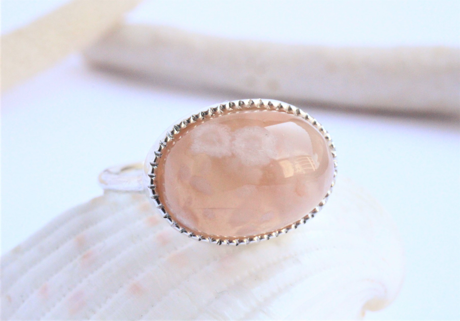 選べる チェリーブロッサムアゲート ミル打ち　Silver　Ring