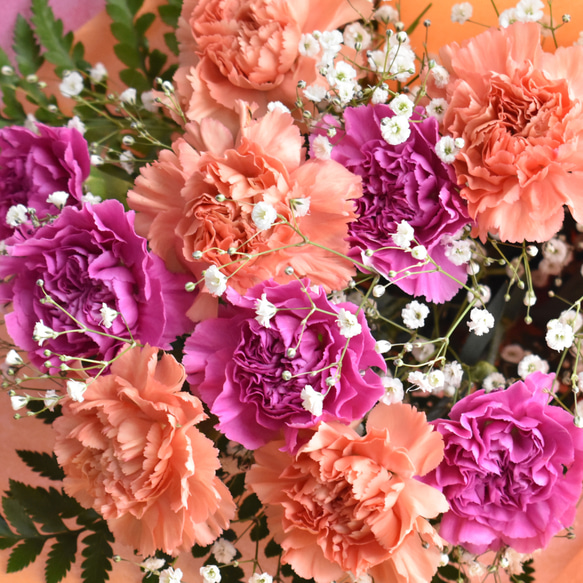 【生花】母の日 カーネーション10本とかすみ草の花束 10色から選べます 10枚目の画像
