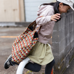 Hand block print kinchaku bag / sankaku 4枚目の画像