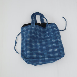 Hand block print kinchaku bag / indigocheck 3hon 3枚目の画像