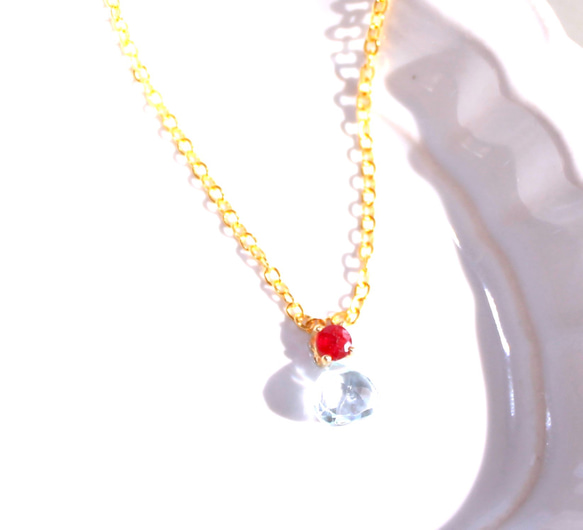 - sizuku - K18gp Ruby & Aquamarine Pendant Top 2枚目の画像