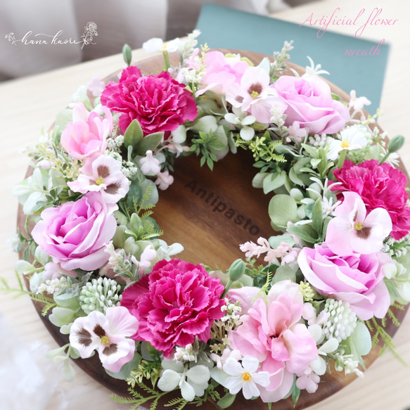 アーティフィシャルフラワーリース27cm 玄関リースフラワーリース母の日