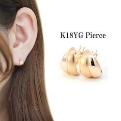 フープピアス ダブルムーンピアス 月甲 K18 YG キャッチレス 18