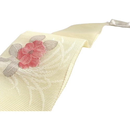 C 美品 ライン模様 クリーム色 太鼓 正絹 夏物 絽 紗 開仕立て名古屋帯 miyagawa-kimono_sb54083