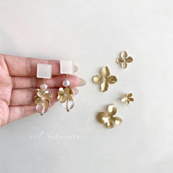 Color Square mat flower tassel pierce/earring(Off-white) 2枚目の画像