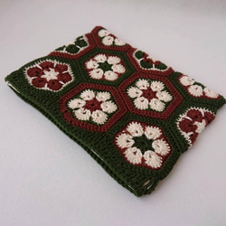 クロッシェ フラワーモチーフポーチ・緑×茶(コットン糸・かぎ針編み) 5枚目の画像