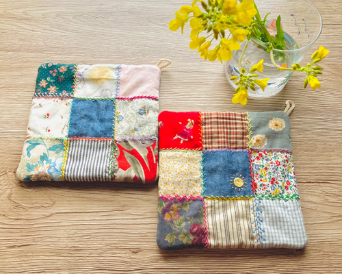 ハンドメイド❇大きめビンテージレトロパッチワーク❇マットと巾着