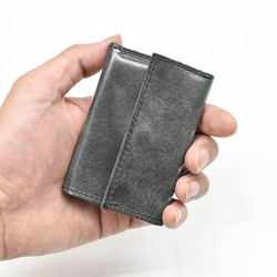 一個錢包多種功能！三折迷你錢包鑰匙包真皮最小栃木皮革黑色 JAW012 第4張的照片
