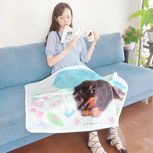 ダックスフンド】お名前入りブランケット（ひざ掛け）ラッピング対応