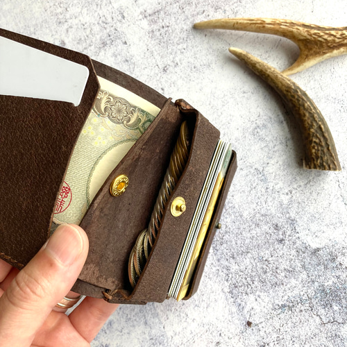 本革 二つ折り財布 ワイルドな猪革 メンズ レディース 折り畳み