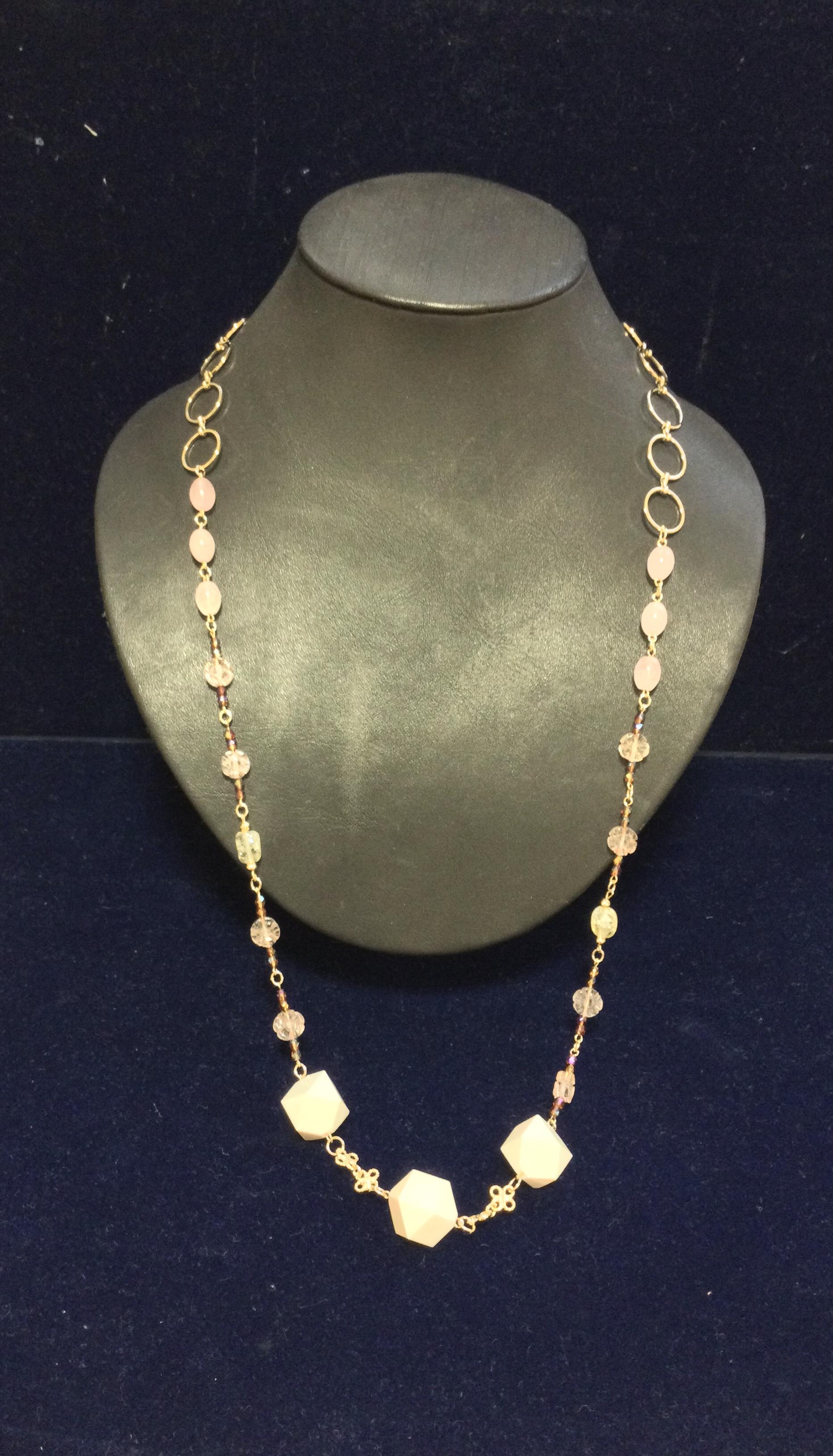 ☆本象牙＆天然石チェーンネックレス　A-44 ※