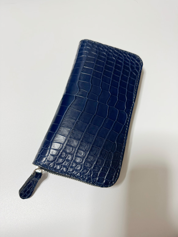 スモールクロコダイル ポロサス 本藍染 藍色 ラウンドファスナー