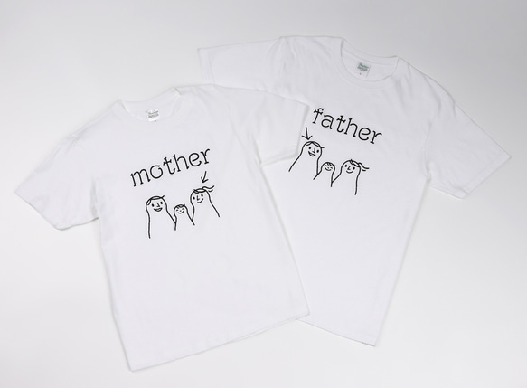 tuzuru マタニティフォト用 Tシャツ 2枚セット ペアルック ママ パパ mother father 半袖 白 5枚目の画像