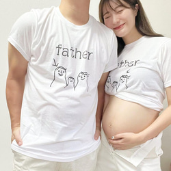 tuzuru マタニティフォト用 Tシャツ 2枚セット ペアルック ママ パパ mother father 半袖 白 2枚目の画像