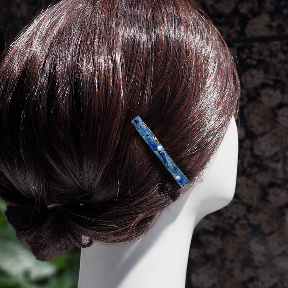 精美寶石髮夾，鑲有藍晶石和彩虹月光石 ~Micheline 第4張的照片